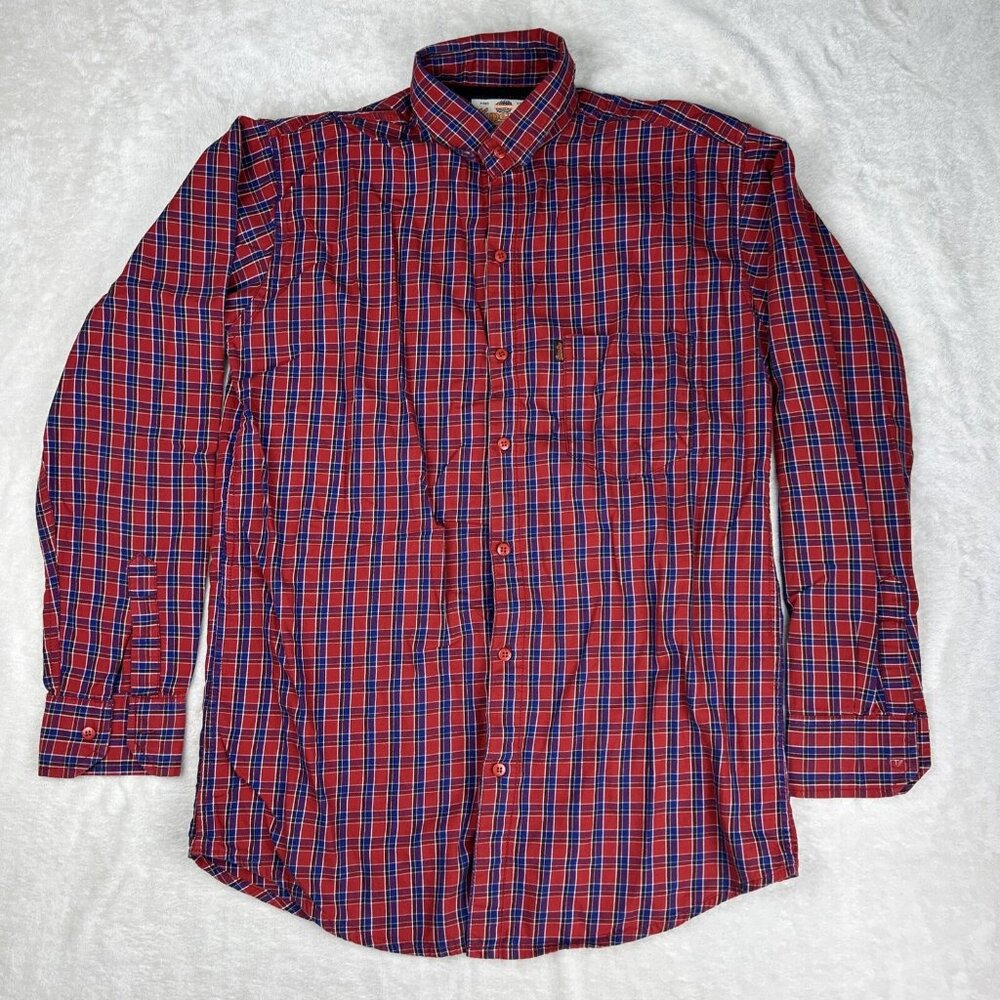Superdry Classic Pique Polo Long Sleeve MENS XL Red Blue Plaid Button Up